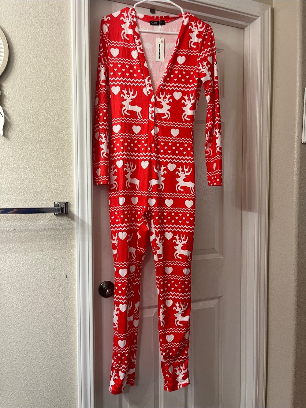 Carter's Red and White Reindeer Heart One-Piece Pajama Jumper